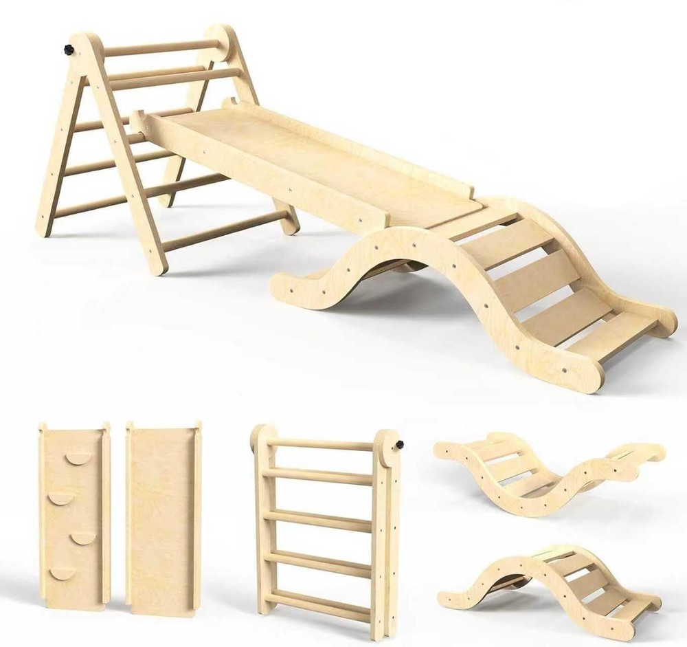 Pikler Triangle Set 7in1 Climbing Toys Indoor Foldable Baby Climbing Toys Woo…