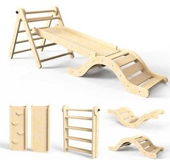 Pikler Triangle Set 7in1 Climbing Toys Indoor Foldable Baby Climbing Toys Woo…