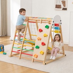 Foldable Kids Climbing Frame & Slide Wooden Playground Swing Monkey Bars