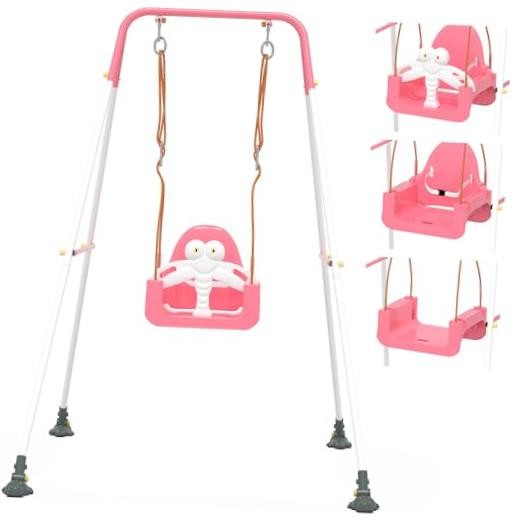 3-in-1 Toddler Swing Set, Baby Swing with Safety Belt, Pink White