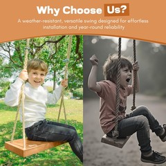 Heavy-Duty Cedar Outdoor Tree Swing for Adults/Kids, 440lb, Adjustable Rope