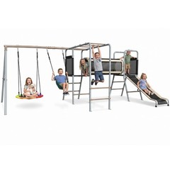 Metal Swing Set Playground Set with 2 Swing, Monkey Bar, Climbing Ladder & Slide
