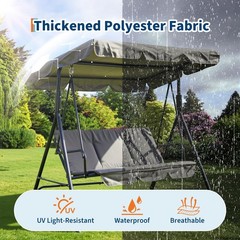 3-Person Outdoor Patio Swing with Adjustable Canopy, Breathable Fabric, 600 lbs