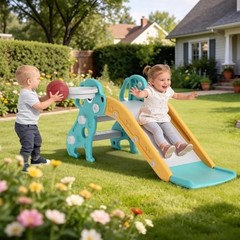 4 in 1 Toddler Slide, Kids Slide for Indoor Outdoor Playground, Blue Yellow
