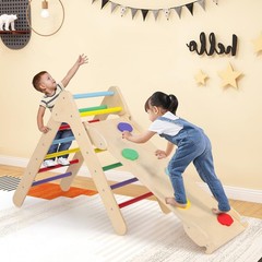 Pikler Triangle Set 3 in 1 Climbing Toys for Toddlers Wood Montessori Baby Ju…