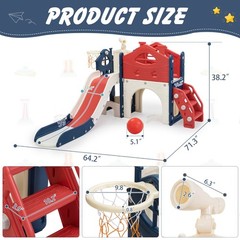 6 in 1 Toddler Slide, Kids Slide with Climber, Basketball Hoop, Tunnel