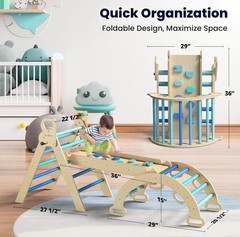 BlueWood Pikler Triangle Set, 7-in-1 Foldable Wooden Toddler Climbing Toys