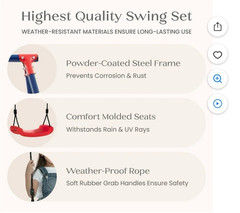Outdoor Swing Set Powder-Coated Steel Frame, Molded Seats, Weather-Proof Rope