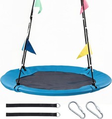 40″ Round Saucer Tree Swing Set for Kids w/Flag Decorat&Adjustable Hanging Rope
