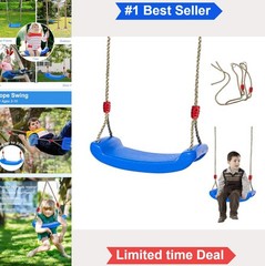 Tree Swing Seat Kids Blue 220lb Capacity Adjustable Rope Outdoor Playground