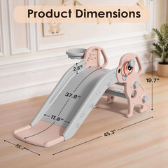Toddler Slide, 4 in 1 Kids Slide for Indoor Outdoor, Slide with Basketball Hoop
