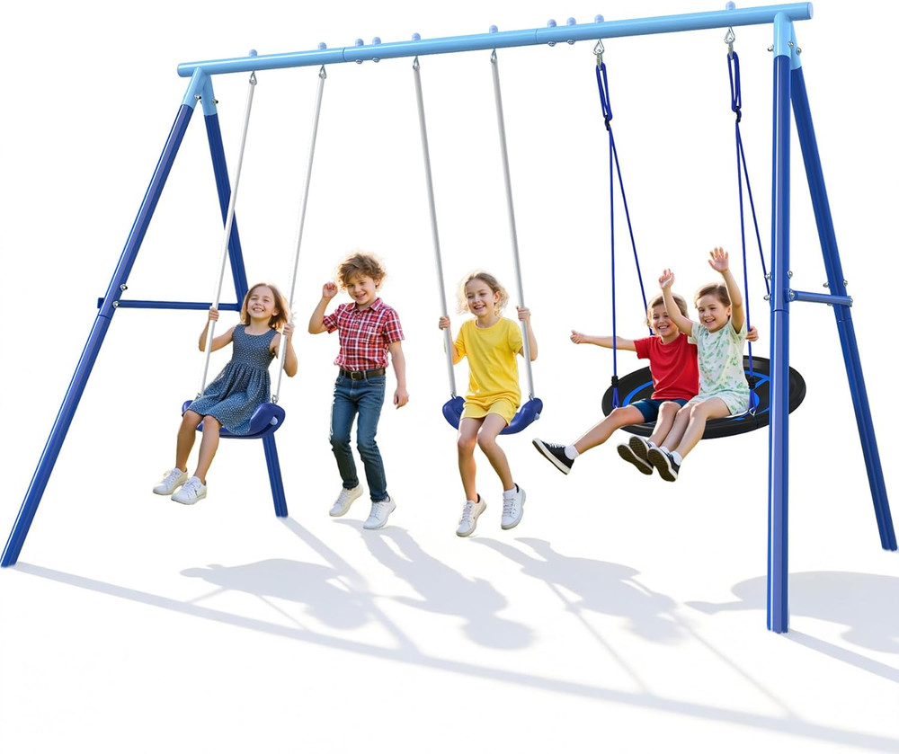 Heavy Duty Swing Set for Kids Ages 3-8 – 600 Lbs Capacity Outdoor Metal A-Frame
