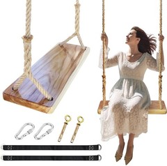 Wooden tree swing adjustable rope straps 500lbs load for indoor outdoor