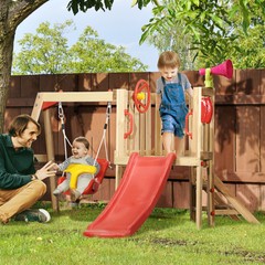 Wooden Toddler Playground with Baby Swing Set, Ages 1.5-4, Red