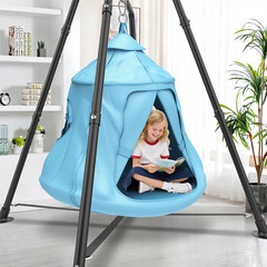 Light Blue Tent Swing Set with Rainbow Lights – 330 lbs Capacity, Indoor/Outdoor