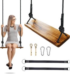 Hanging Wooden Swing 24″x 8″x 1.2″ Tree Swing Adults & Kids W/ 500lbs Load