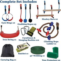 Ninja Warrior Obstacle Course Rope Set for Kids 42Ft Line with Swing, Climbing R