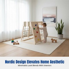 Kids Wooden Climbing Frame, Indoor Slide, Hanging Seat, Home Play Gym