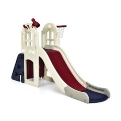 6-In-1 Large Slide Kids Baby Playset Climber Slide Set Toddler W/Basketball Hoop