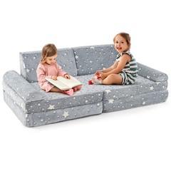 8 Pieces Modular Kids Play Couch Glow in Dark Toddler Sectional Sofa Gray Foam
