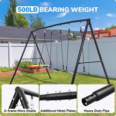 500lb Heavy Duty Swing Set with 3 Swings Metal Frame Kids Adult Backyard Playset