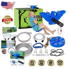 Heavy Duty 180FT Zip Line Kit for Backyard Fun, Adult & Kid Safe, Steel Trolley