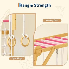 Wooden Kids Indoor Jungle Gym 8 in 1 Climbing Structure Slide Swing Monkey Bars