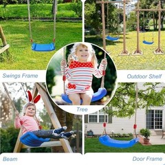Tree Swing Seat Kids Blue 220lb Capacity Adjustable Rope Outdoor Playground