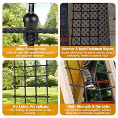 Climbing Cargo Net for Kids Outdoor 30″ x 139″ No-Knot Nylon Black – 30″ X 139″