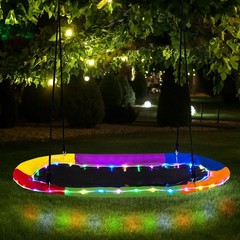60″ Saucer Swing w/ LED Lights 700 LBS Platform Tree Swing w/ Adjustable Ropes