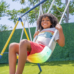 Starlight Metal Swing Set for Kids Ages 3–8 with 2 LED Swings, Saucer Swing, 5Ft