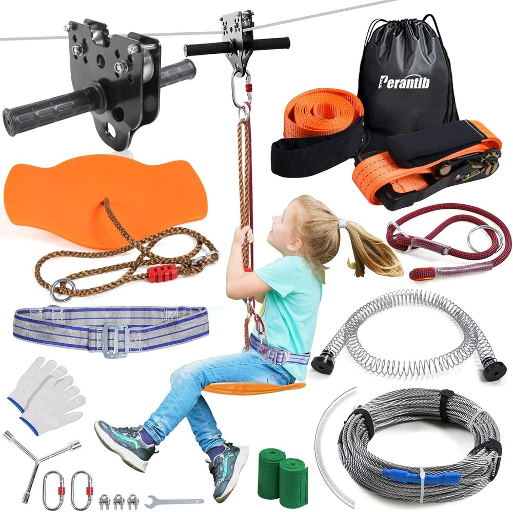 Perantlb Zipline for Backyard Kids and Adults,Zipline Kits 100ft