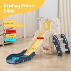 5 in 1 Kids Freestanding Toddler Slide Baby Climber Playset L Shaped Slide Blue