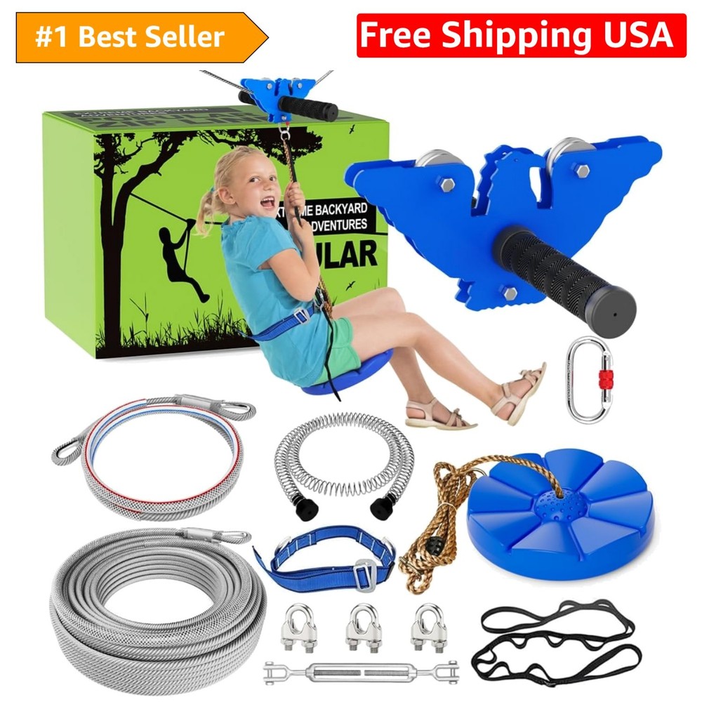 Adventure Awaits: 150FT Zip Line Kit with Swing Seat & Safety Brake Included