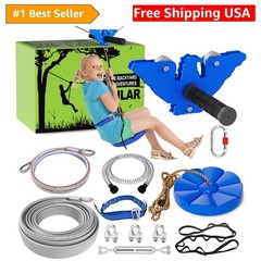 Adventure Awaits: 150FT Zip Line Kit with Swing Seat & Safety Brake Included