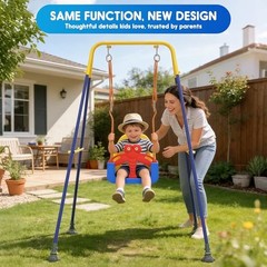 3-in-1 Toddler Swing Set, Baby Swing with Safety Belt, Blue Yellow