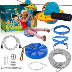 Zip Line Kit for Kids and Adults Outdoor, UFO Trolley 75/100/120/150Ft Zipline f