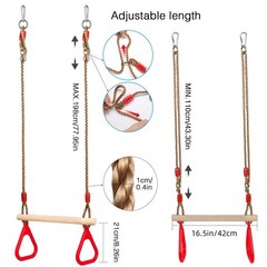 PELLOR Playground Children’s Wooden Trapeze Swing Bar with Plastic Gym Rings Swi