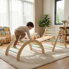 Wooden Toddler Climbing Arch Ramp Ladder Set, Indoor Playground Toy US