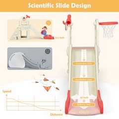 6-In-1 Large Slide for Kids Toddler Climber Slide Playset w/ Basketball Hoop