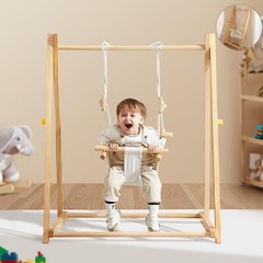 Wooden Swing Set for Toddlers 6-36 Months, Foldable Baby Swing Set with Durab…