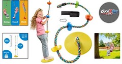 Kids Tree Swing Set with Rainbow Climbing Rope Disc Seat Carabiner 80in Strap