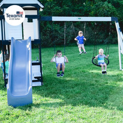 Backyard Discovery Canyon Creek White Cedar Wood Swing Set with Wave Slide, Club