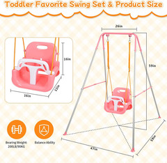 3-in-1 Toddler Swing Set, Foldable Indoor Outdoor Kids Swing, Removable Seat