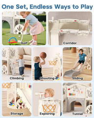 Toddler Slide Set with Basketball Hoop, Golf Game & Drawing Board, 13-In-1 Indoo