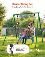Outdoor Saucer Swing Set: 40in Steel A-Frame, Adjustable Ropes, Ground Anchors