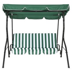 Adjustable 3-Seat Green Outdoor Swing with Canopy, Steel Frame & Thick Cushions