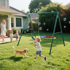 440lb 2 Seats Metal Swing Set Backyard Heavy-Duty Playset Kids Adults Swing Set