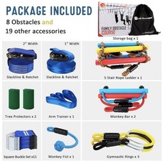 Warrior Obstacle Course for Kids, 2×56ft Slackline Kit with 8 Ninja Accessories
