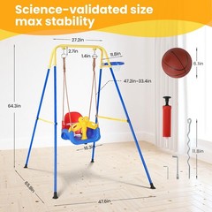 4 in 1 Toddler Swing Set Outdoor with Basketball Hoop Kids Swing for Backyard